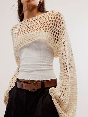 Free People Hayley Crochet Bolero Sweater Natural M/L